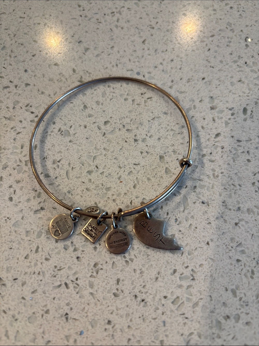 Alex and Ani Silver bangle with 1/2 heat charm that says Best ..to be coupled wi